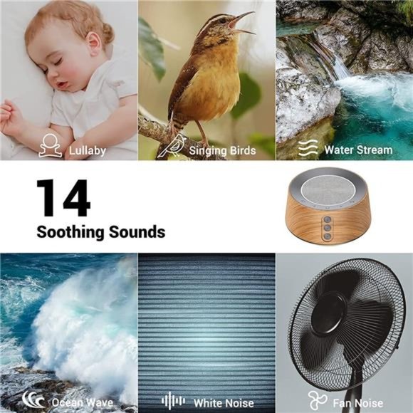 White Noise Sound Machine with 14 Soothing Sounds and 10 Levels Night Light - Picture 3 of 7